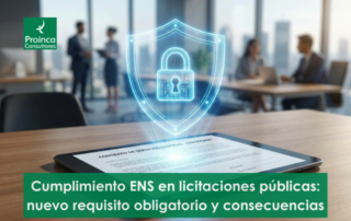 Documento de licitación con sello de seguridad digital representando el cumplimiento ENS en licitaciones públicas.