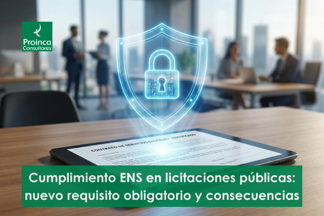 Documento de licitación con sello de seguridad digital representando el cumplimiento ENS en licitaciones públicas.