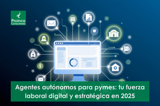 Esquema de agentes autónomos para pymes gestionando flujos de trabajo en 2025.